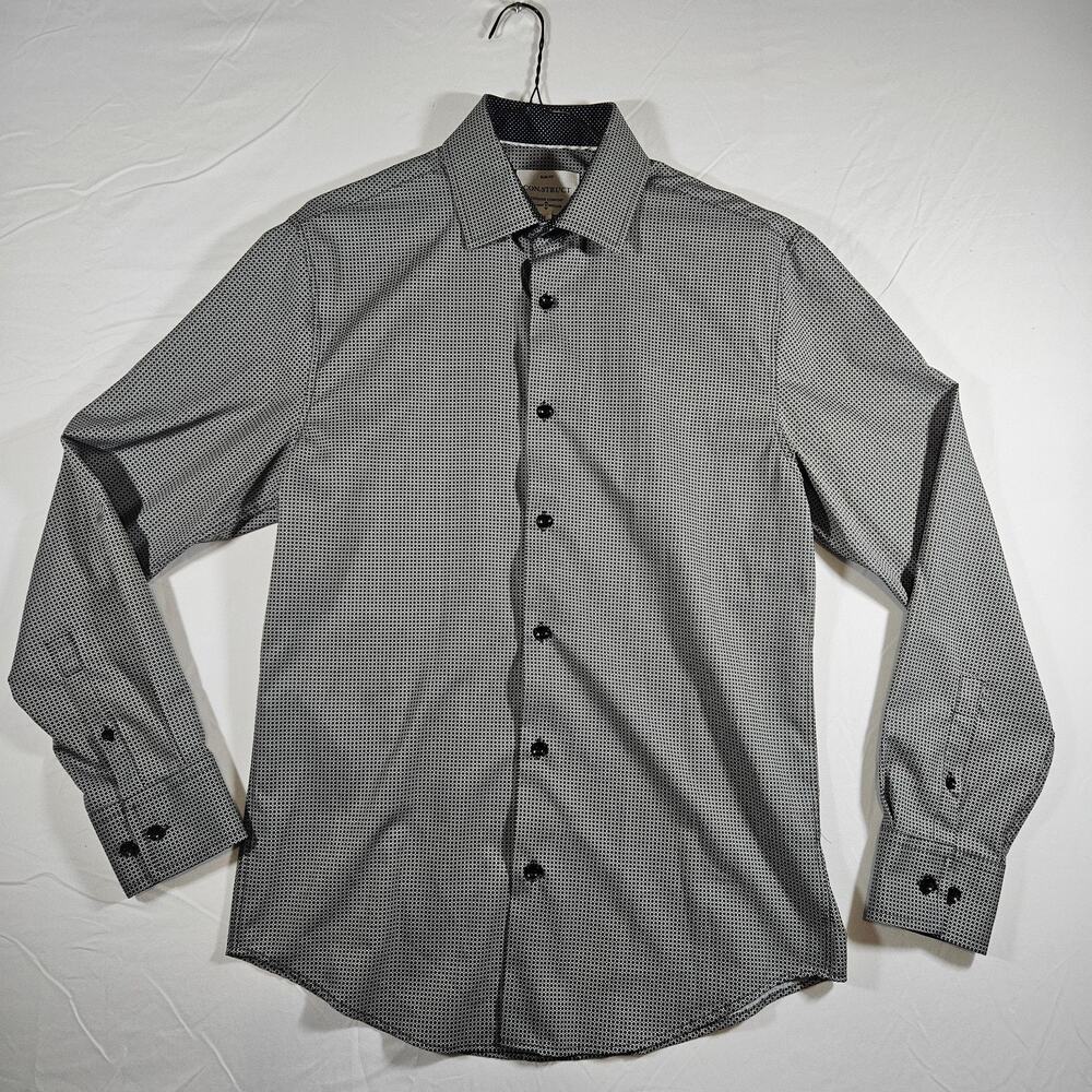 CON.STRUCT Slim Fit Dress Shirt Mens Medium Black White Geometric 4-Way Stretch